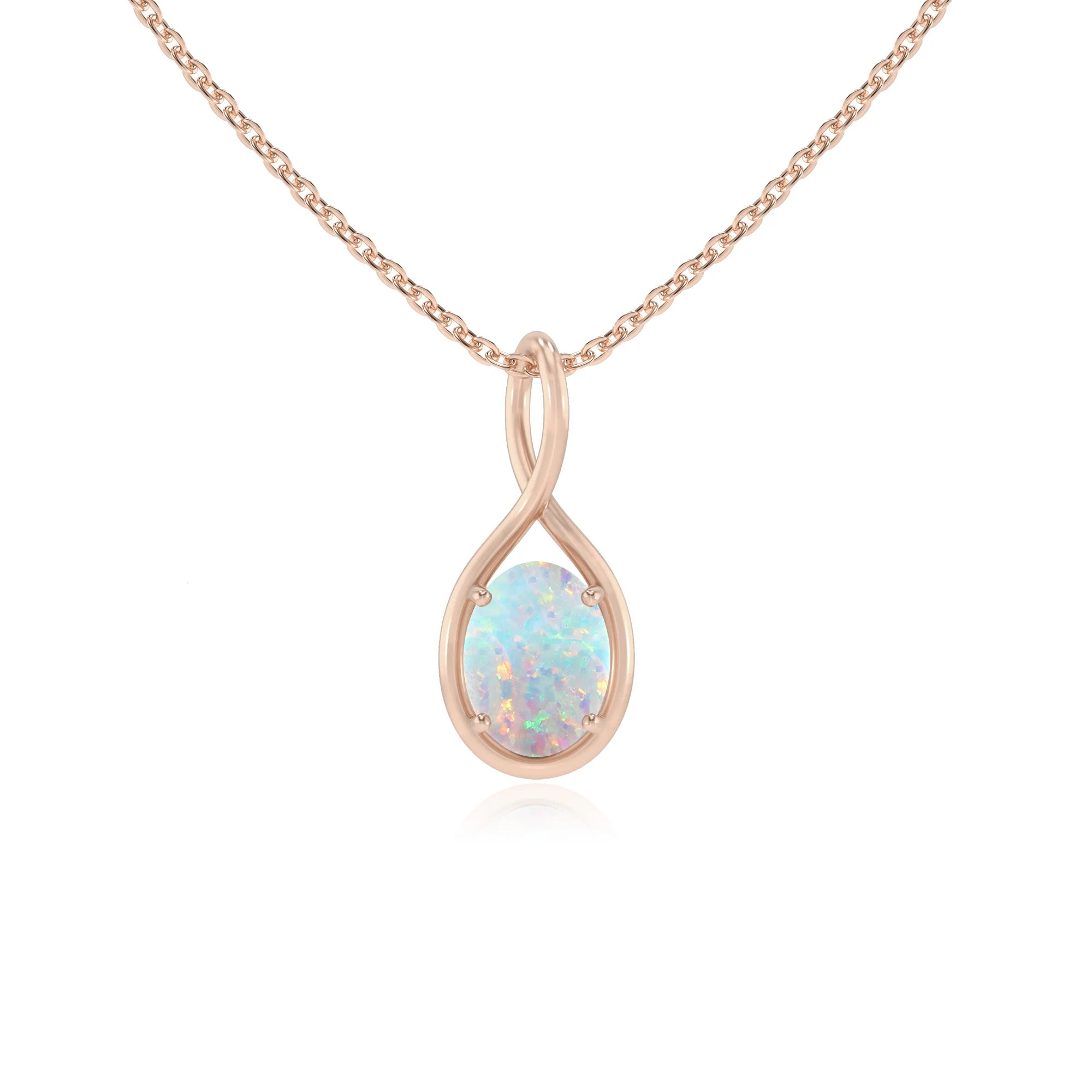 lab grown opal oval solitaire necklaces in rose gold 