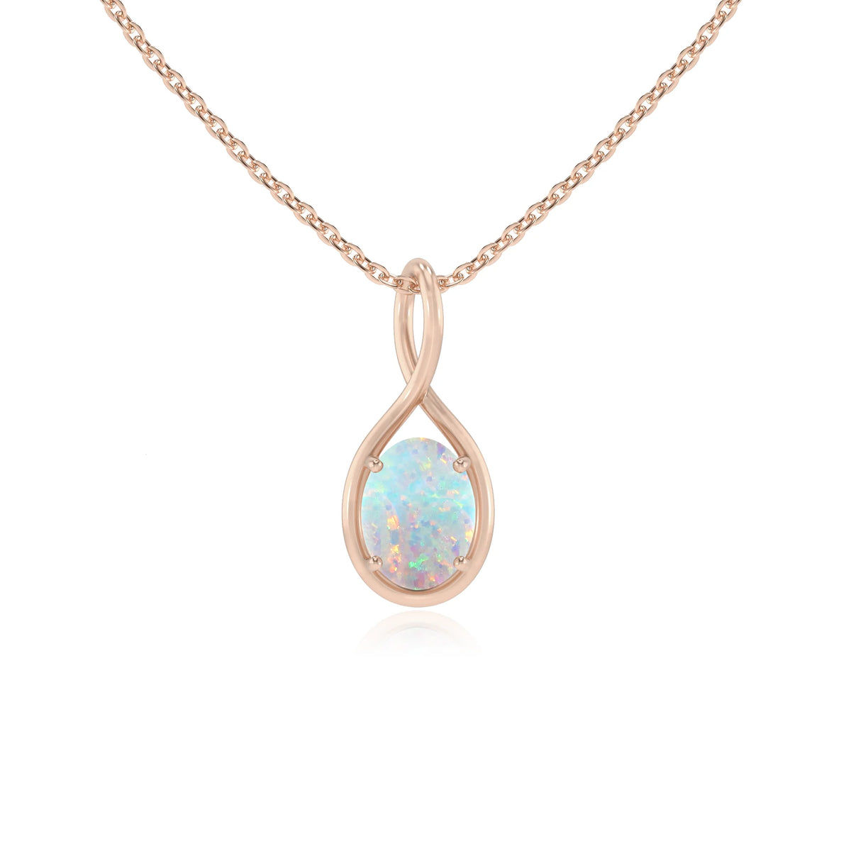 lab grown opal oval solitaire necklaces in rose gold 