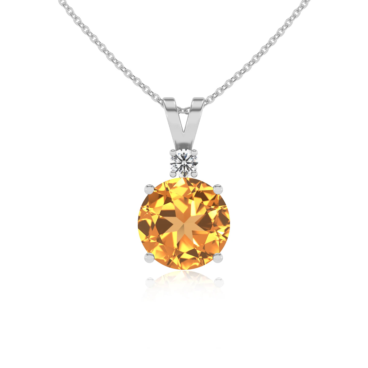 lab grown citrine round solitaire v-bale necklaces in sterling silver 