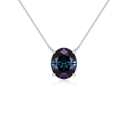lab grown alexandrite oval solitaire necklaces in white gold 