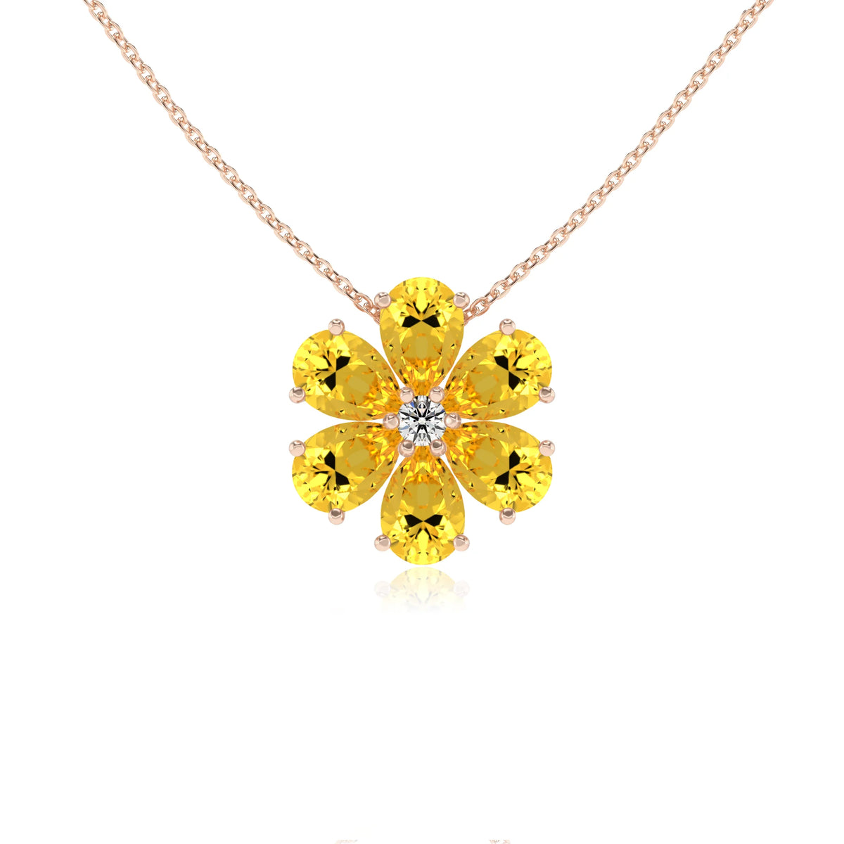 lab grown yellow-sapphire pear solitaire necklaces in rose gold 