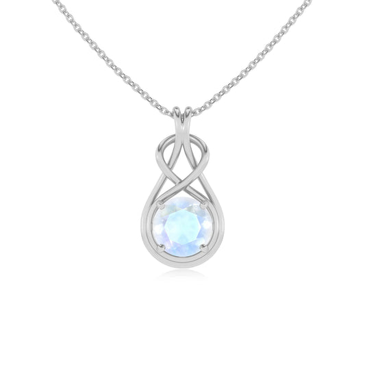 natural rainbow-moonstone round solitaire necklaces in platinum 