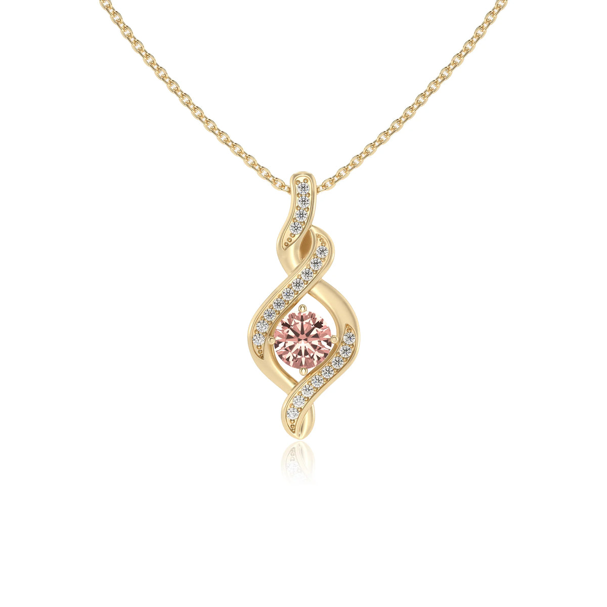 lab grown morganite round solitaire necklaces in yellow gold 