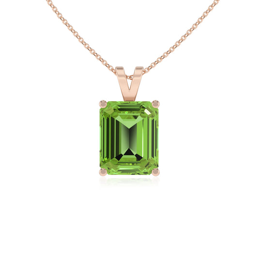 natural peridot emerald cut solitaire v-bale necklaces in rose gold 