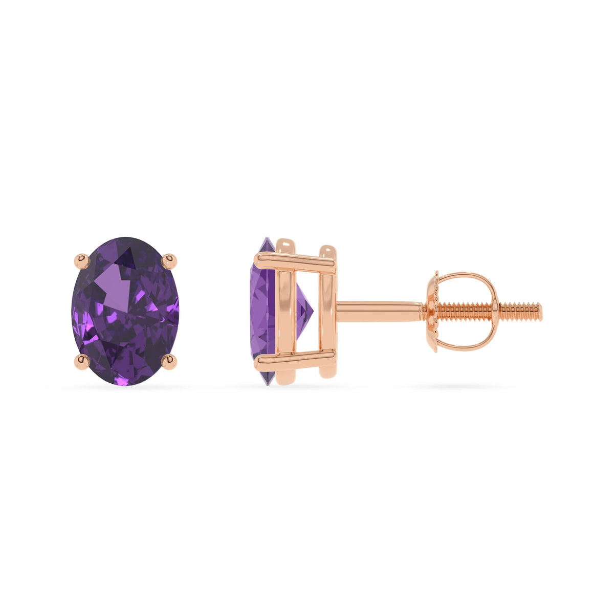 lab grown amethyst oval stud earrings in rose gold 