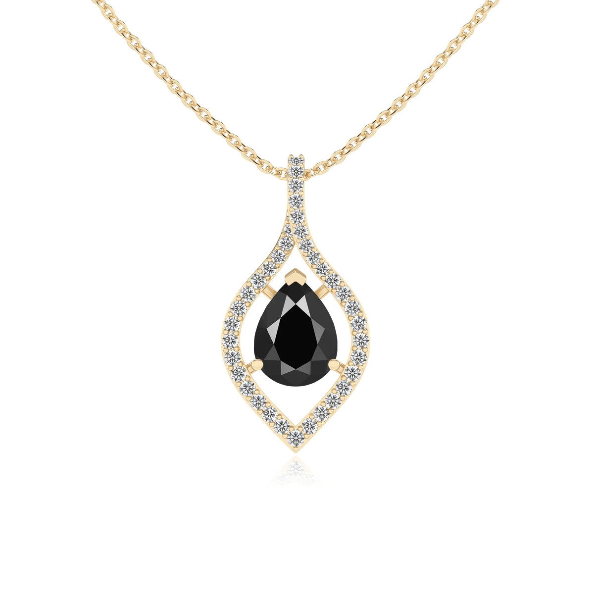 natural black-onyx pear infinity necklaces in yellow gold 