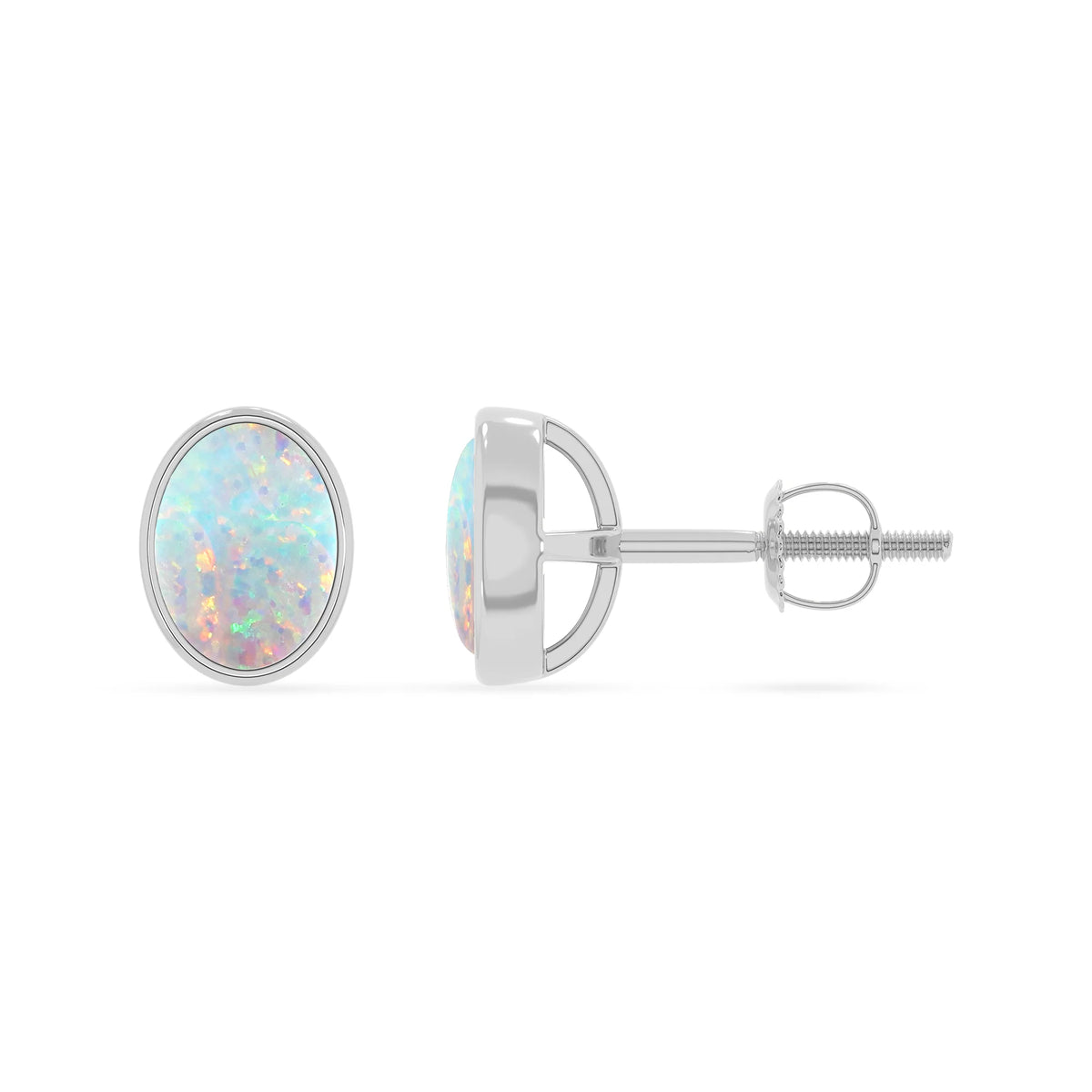 lab grown opal oval stud earrings in platinum 