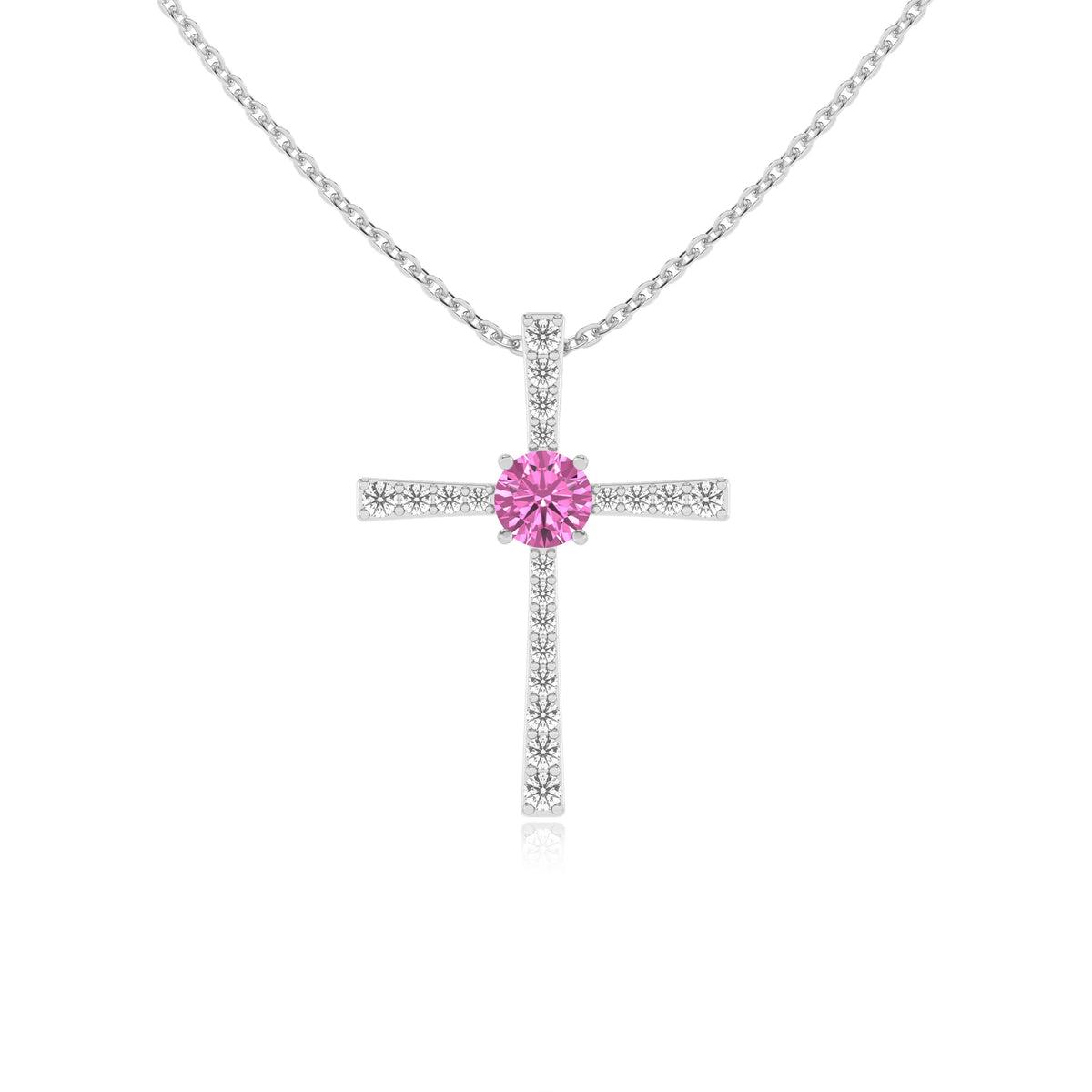lab grown pink-sapphire round infinity necklaces in platinum 