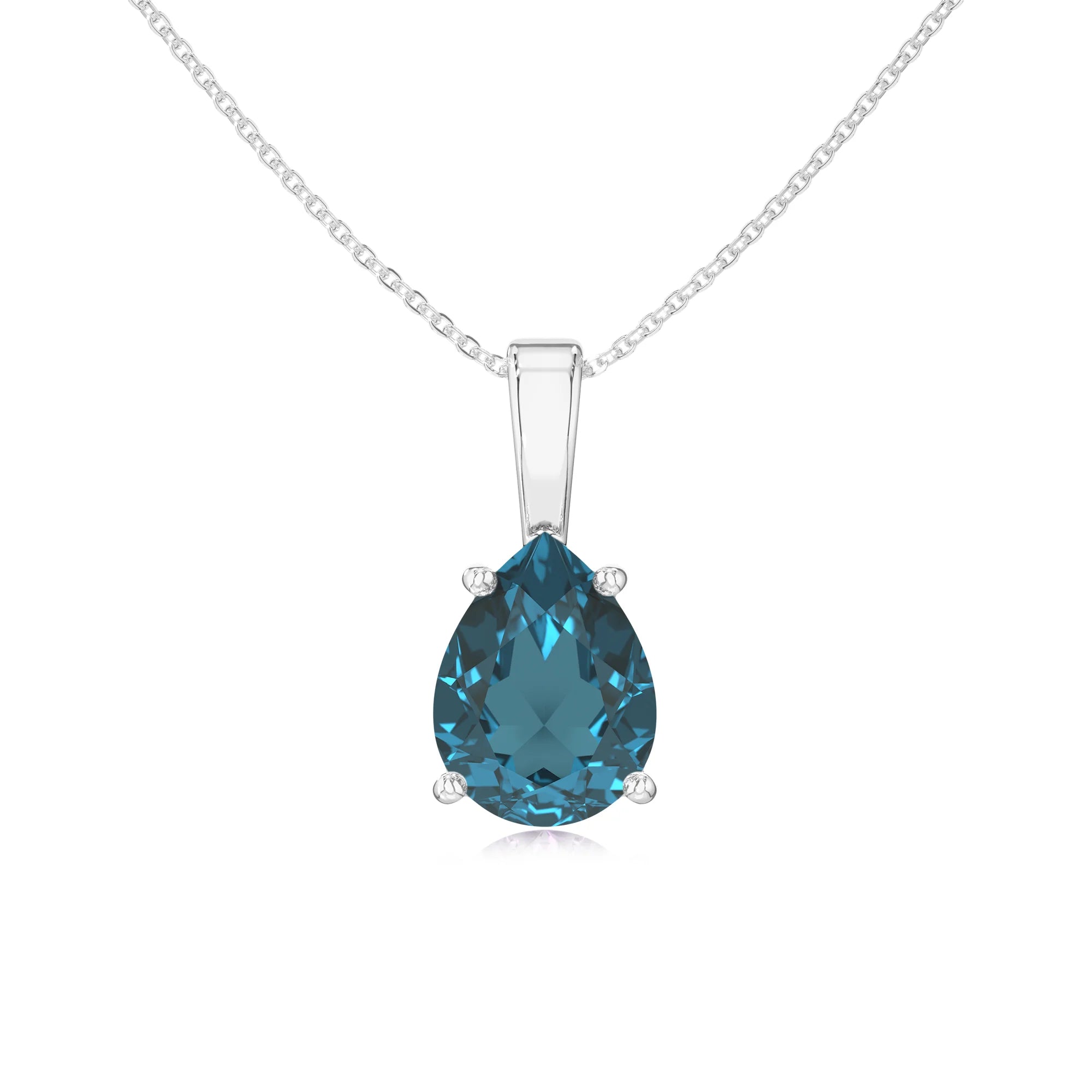 natural london-blue-topaz pear solitaire necklaces in platinum 