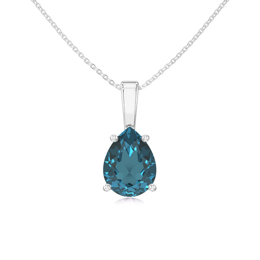 natural london-blue-topaz pear solitaire necklaces in platinum 