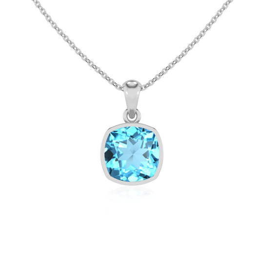 natural swiss-blue-topaz cushion solitaire necklaces in white gold 