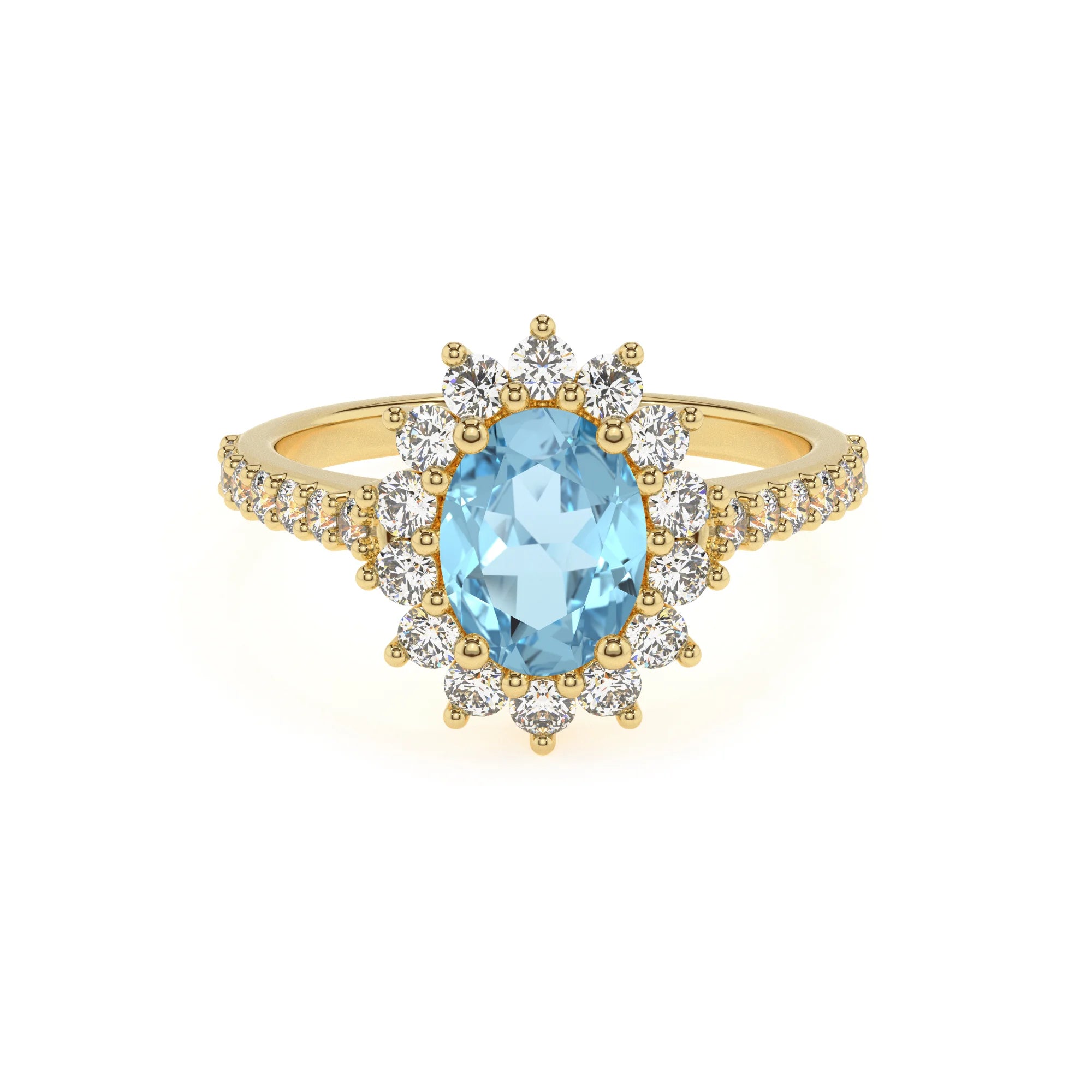 lab grown aquamarine oval solitaire rings in yellow gold 