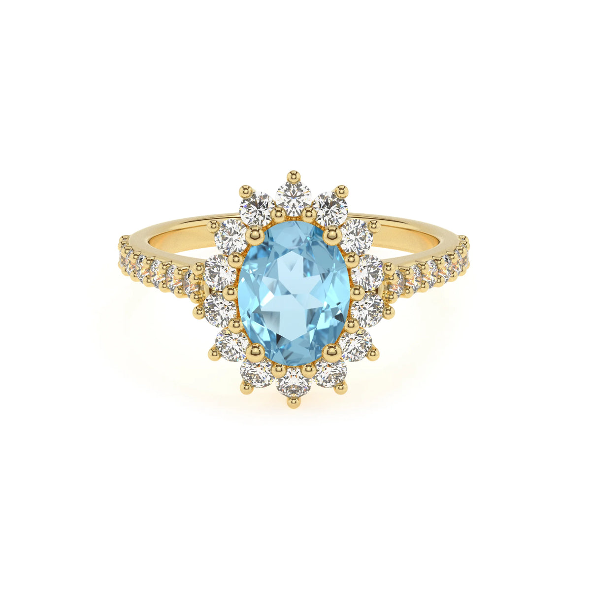 lab grown aquamarine oval solitaire rings in yellow gold 