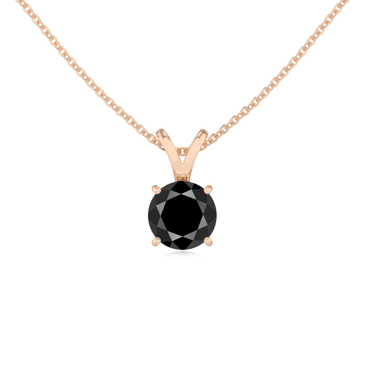 natural black-onyx round solitaire v-bale necklaces in rose gold 