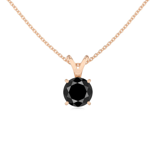 natural black-onyx round solitaire v-bale necklaces in rose gold 