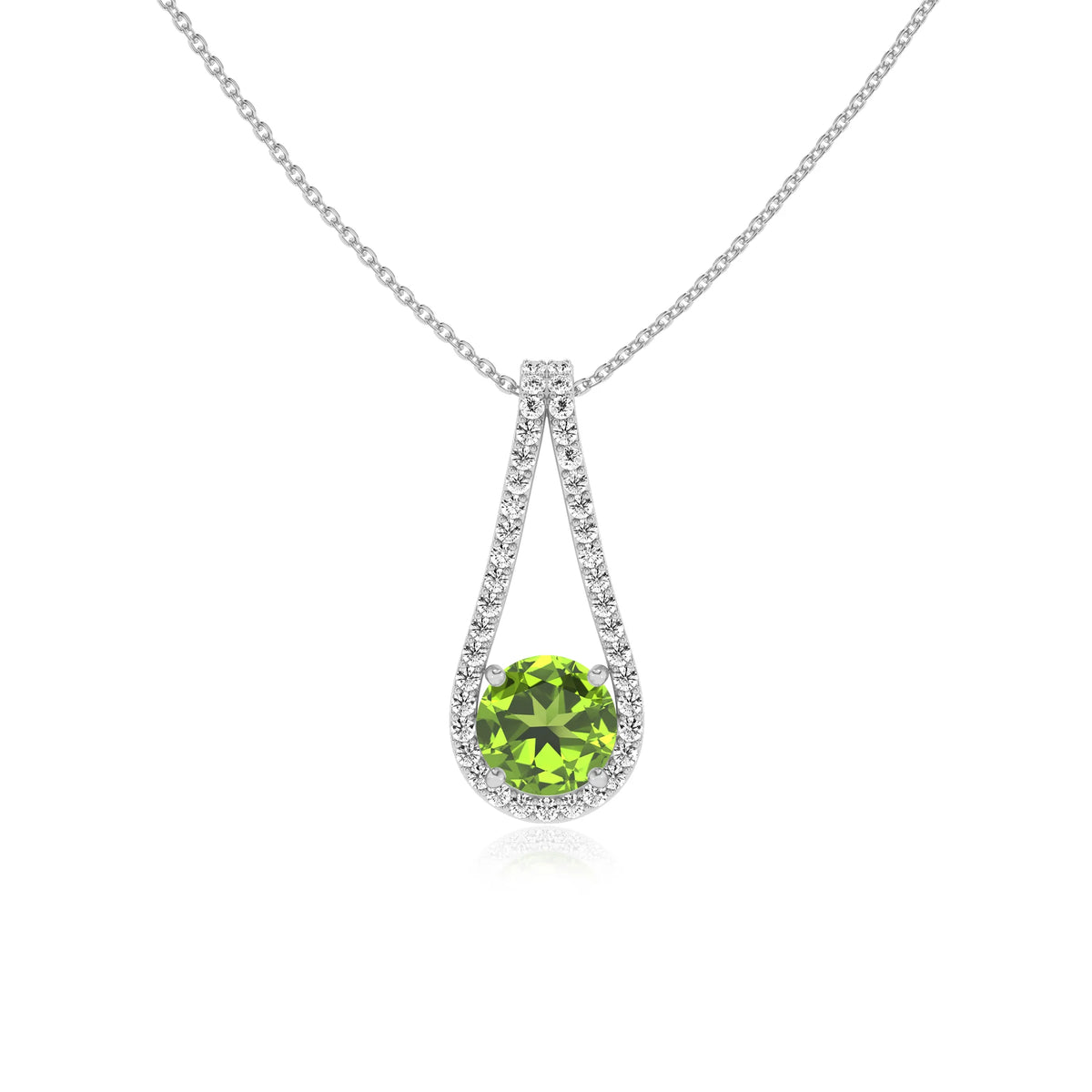 natural peridot round solitaire v-bale necklaces in sterling silver 