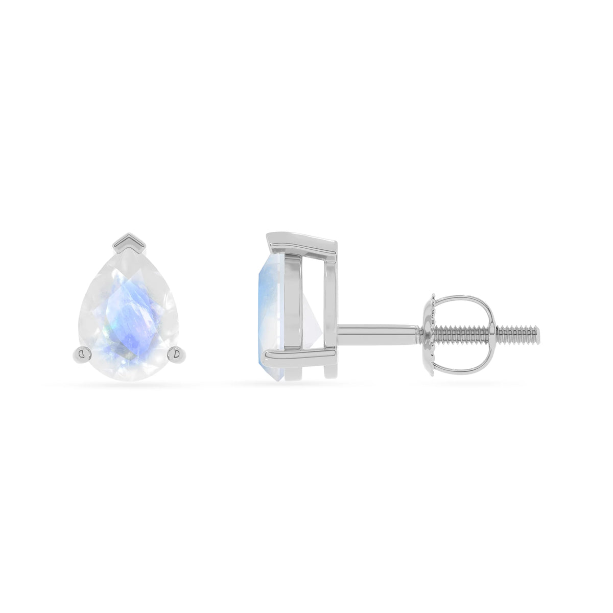 natural rainbow moonstone pear stud earrings in sterling silver 