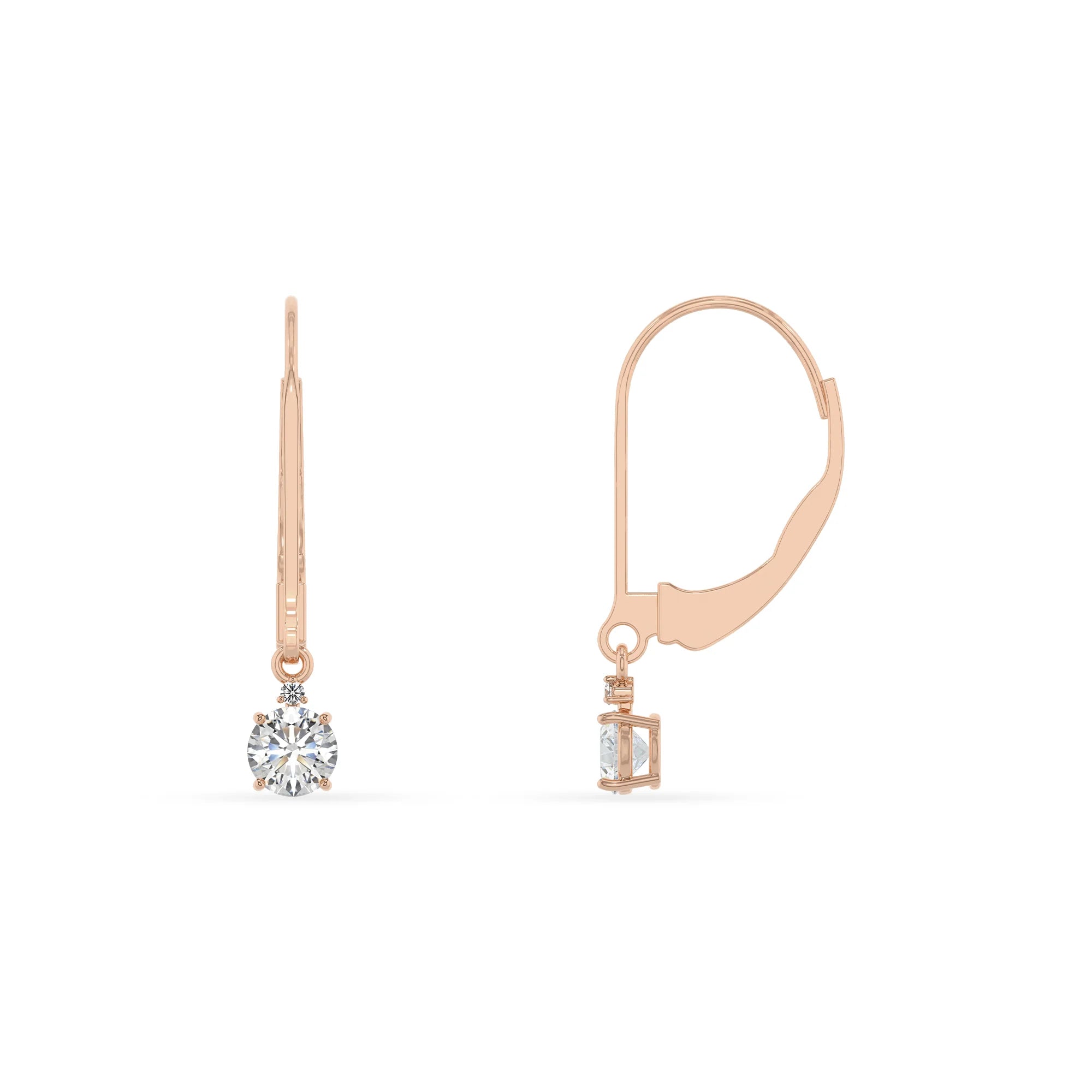 lab grown moissanite round drop earrings in rose gold 