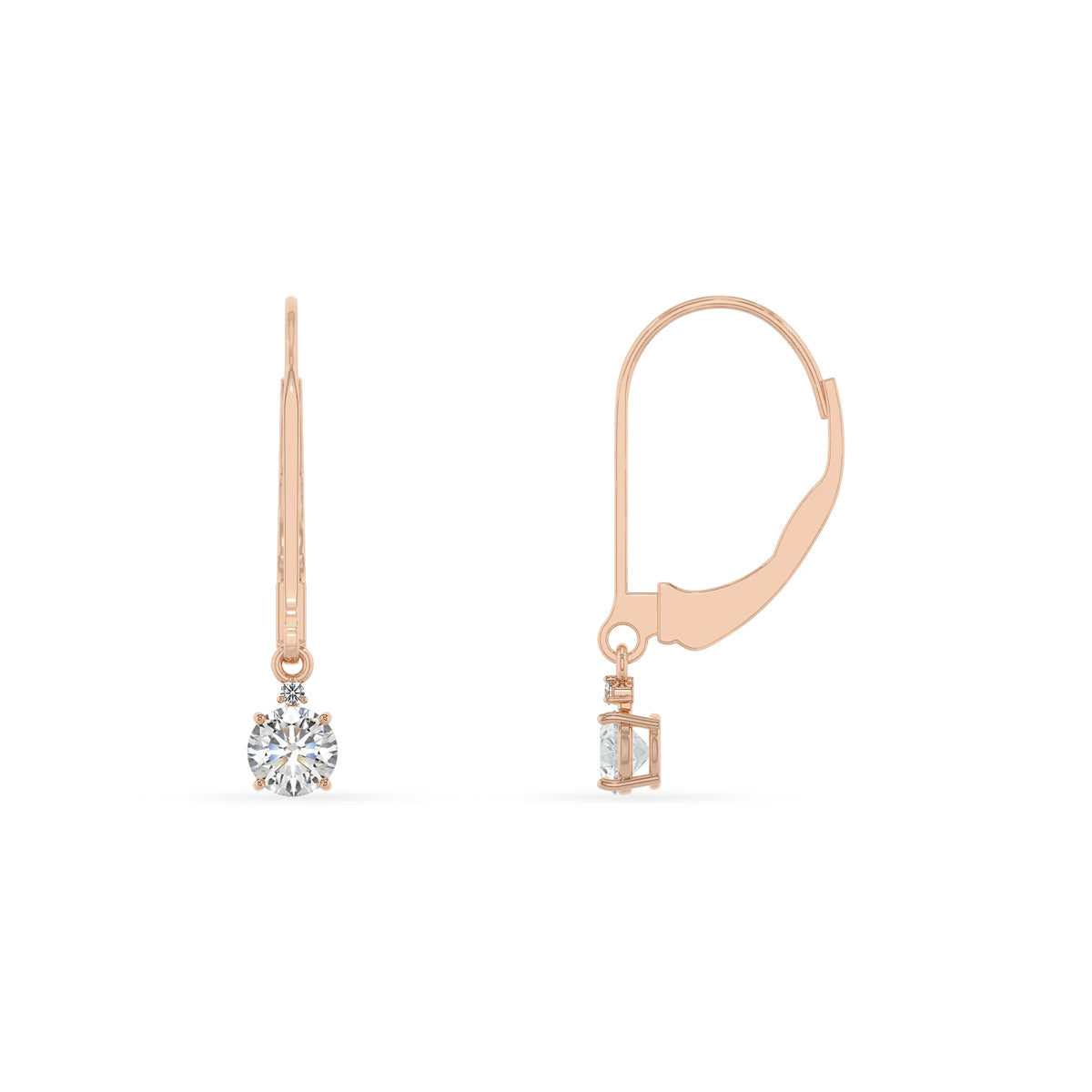 lab grown moissanite round drop earrings in rose gold 