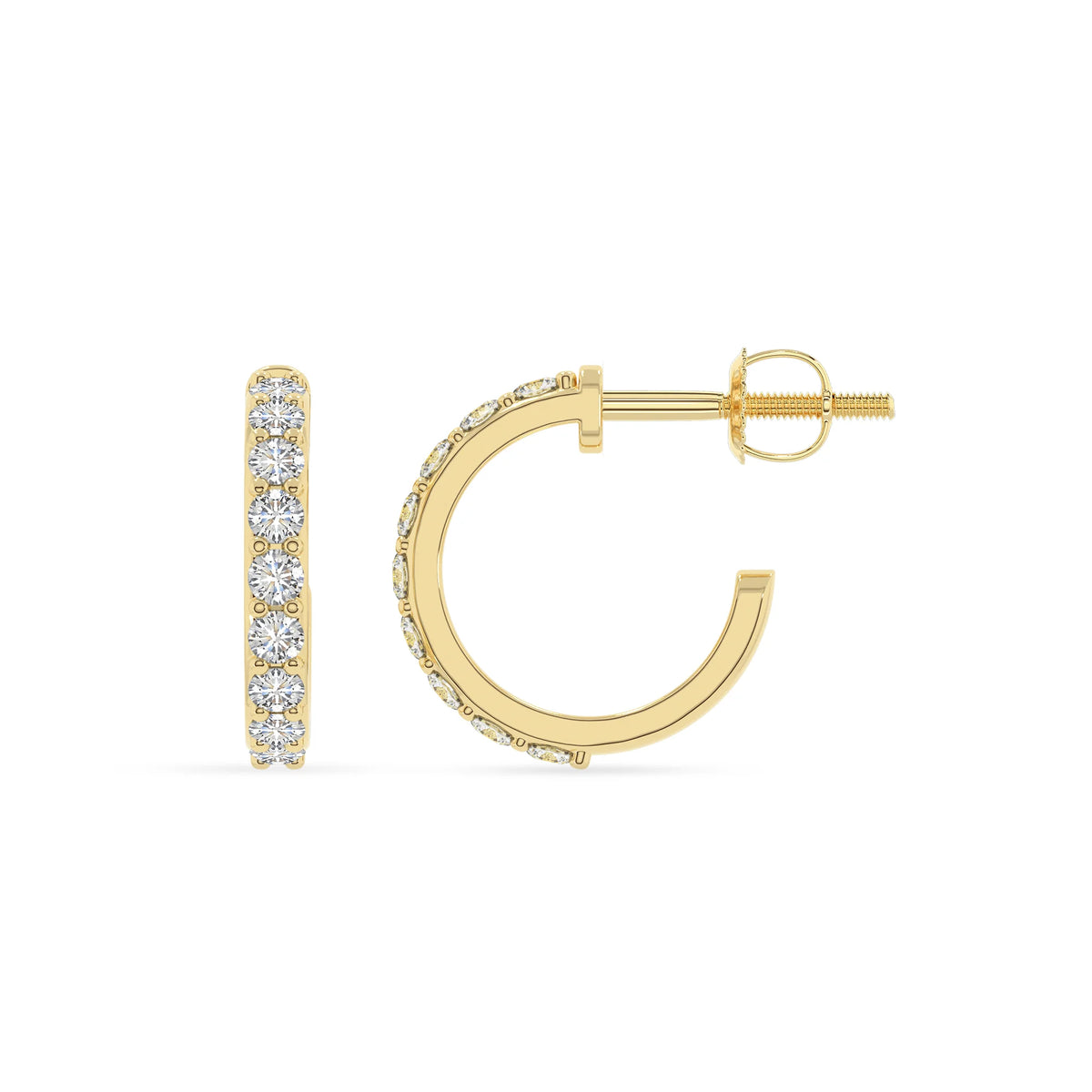 lab grown moissanite round hoop earrings in yellow gold 