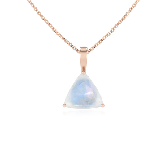 natural rainbow-moonstone trillion solitaire necklaces in rose gold 