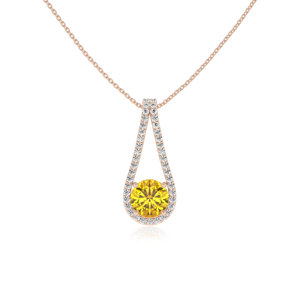 lab grown yellow-sapphire round solitaire v-bale necklaces in rose gold 