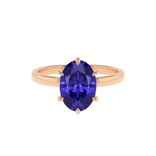 lab grown tanzanite oval solitaire rings in rose gold 