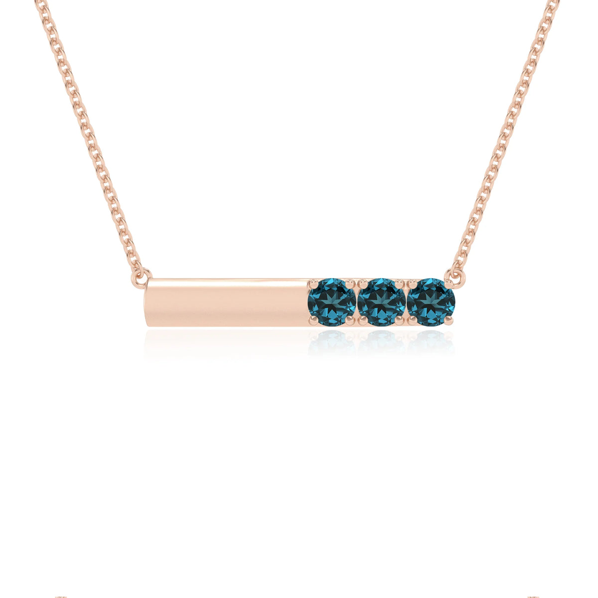 natural london-blue-topaz round bar v-bale necklaces in rose gold 