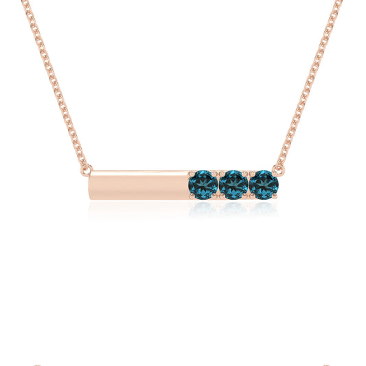 natural london-blue-topaz round bar v-bale necklaces in rose gold 