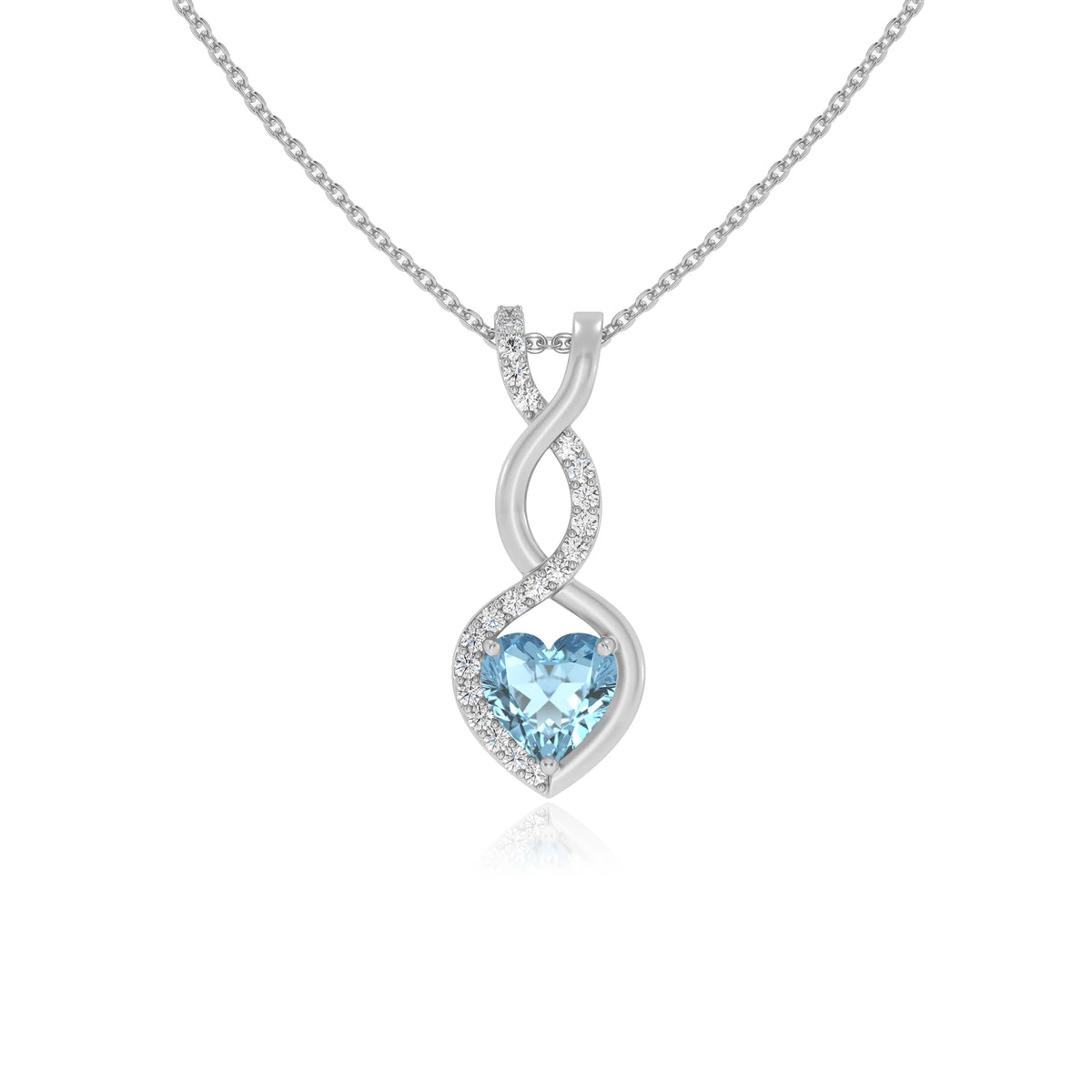 lab grown aquamarine heart infinity necklaces in platinum 