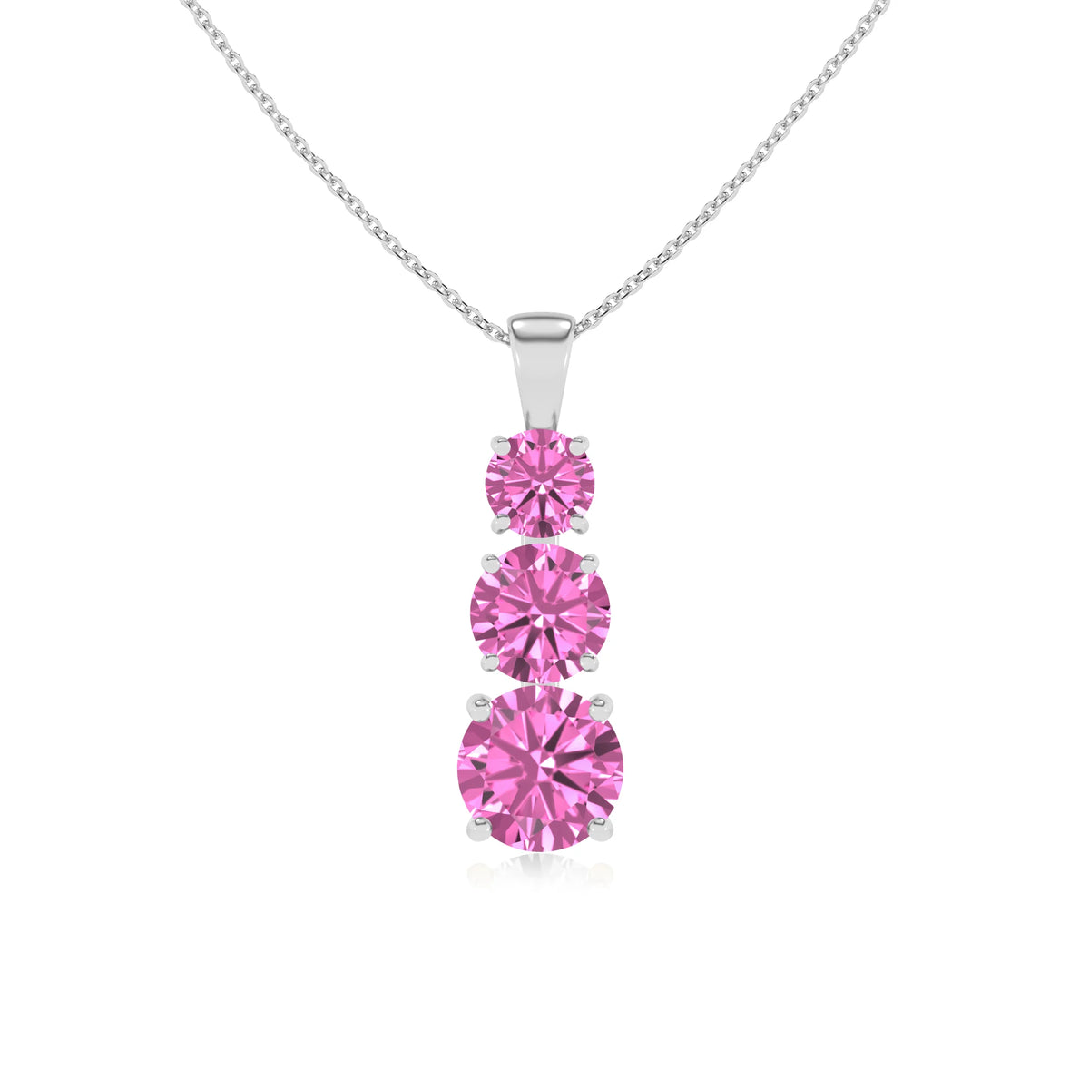 lab grown pink-sapphire round bar v-bale necklaces in platinum 