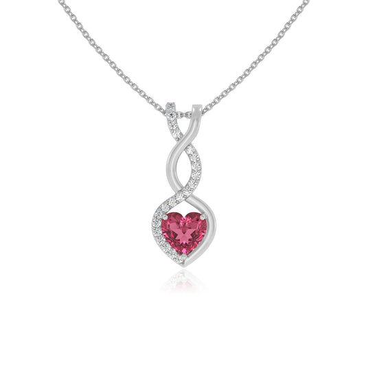 lab grown pink-tourmaline heart infinity necklaces in platinum 