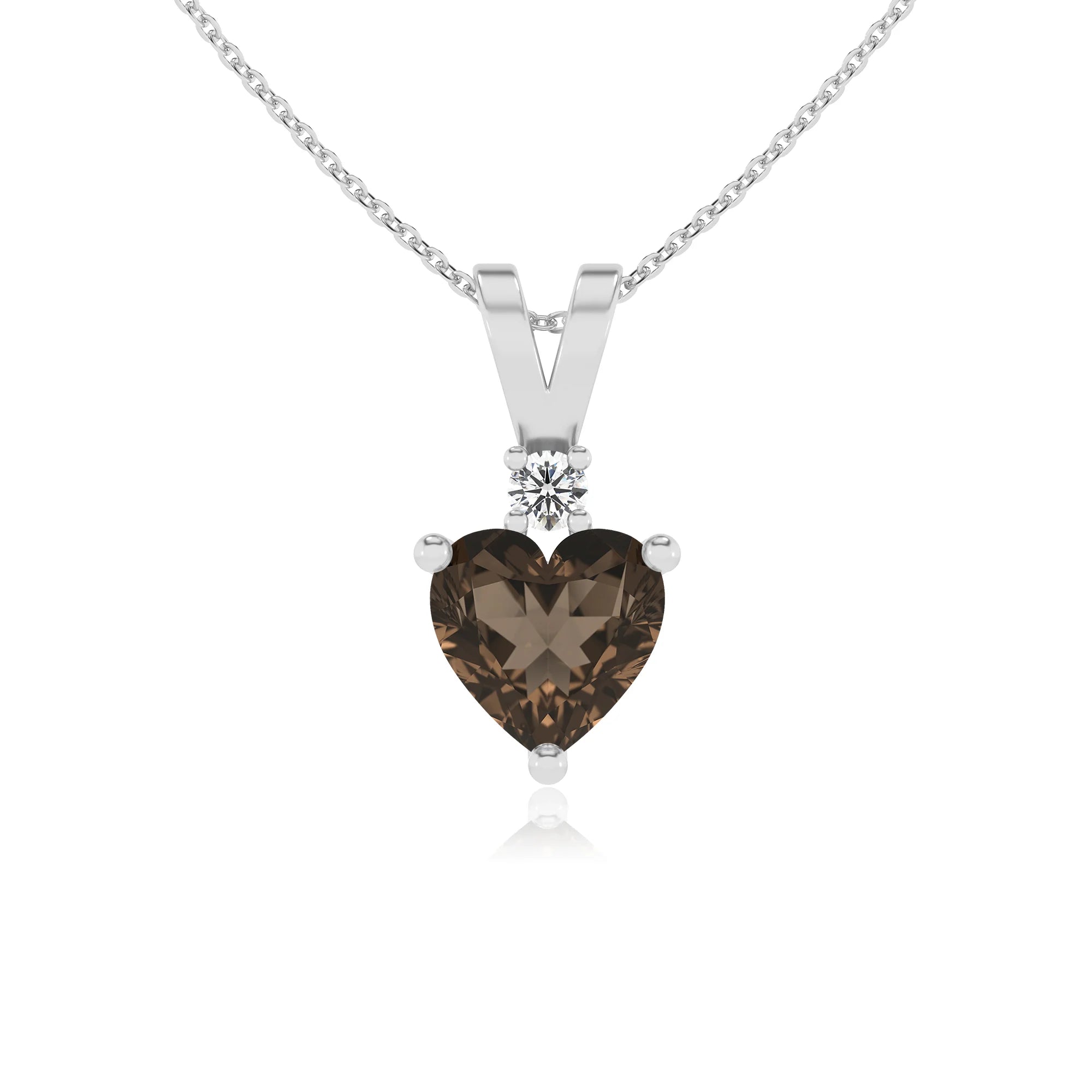 natural smoky-quartz heart solitaire v-bale necklaces in sterling silver 