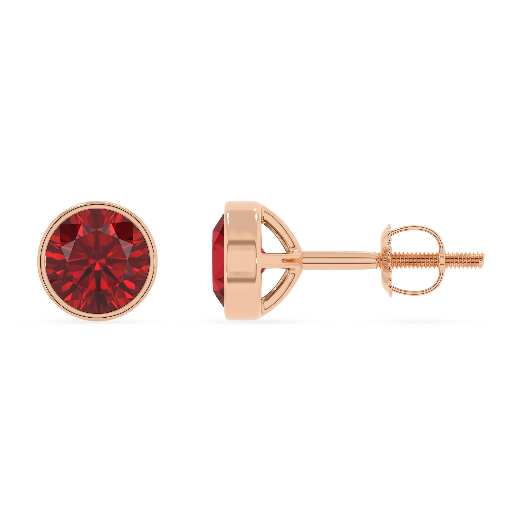 lab grown ruby round stud earrings in rose gold 