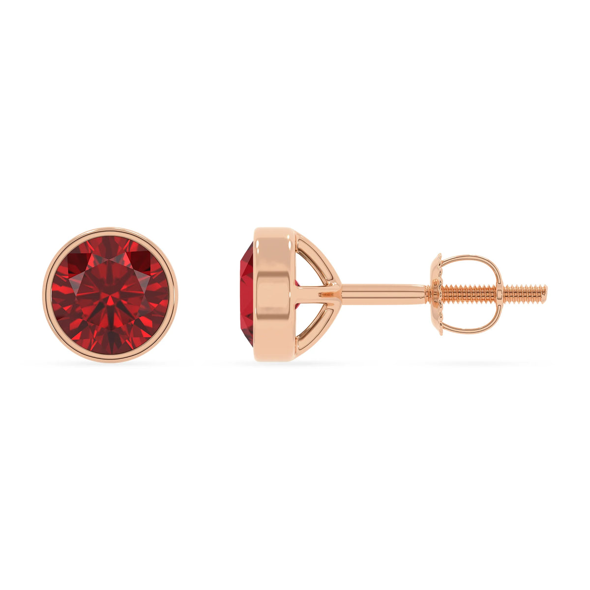 lab grown ruby round stud earrings in rose gold 
