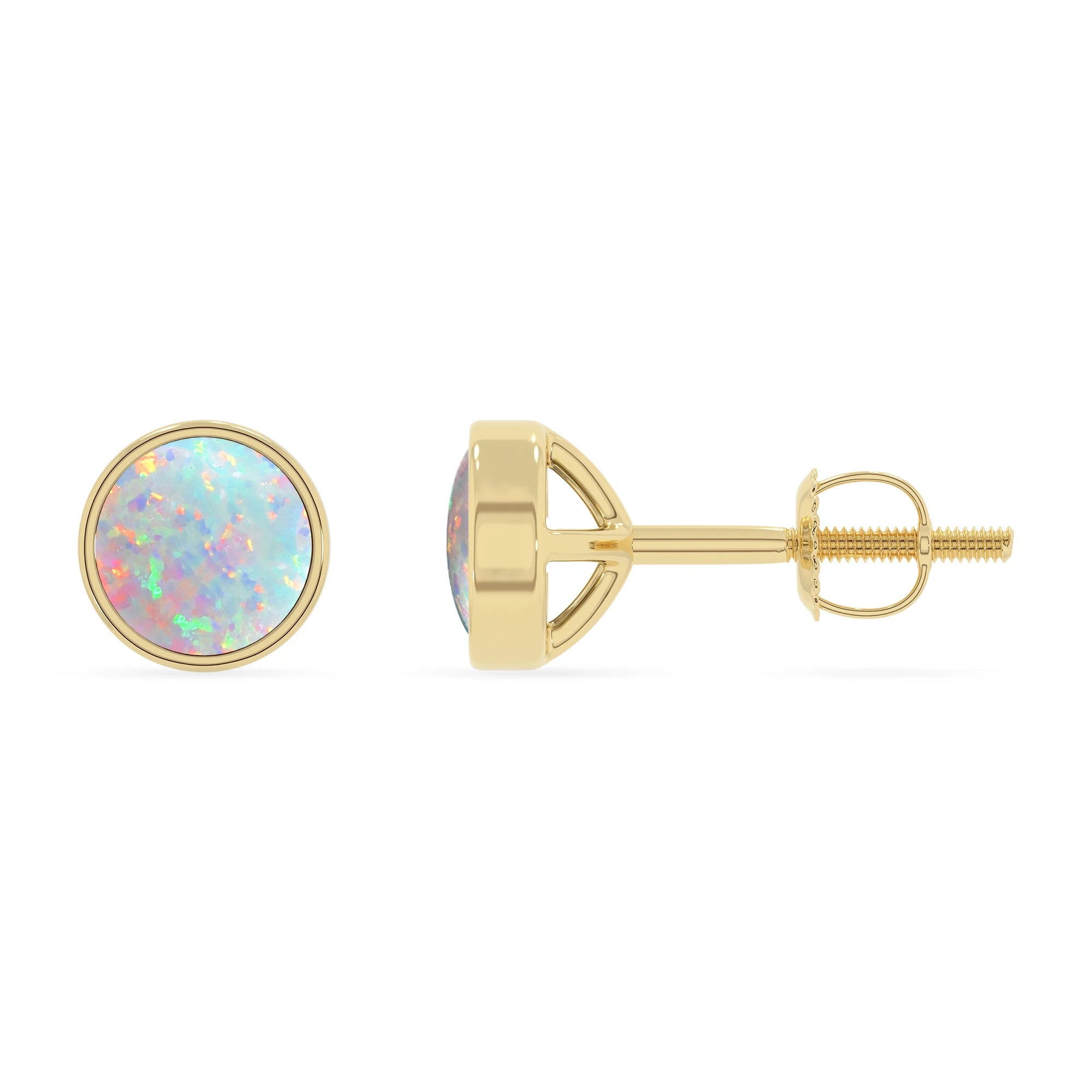 lab grown opal round stud earrings in yellow gold 