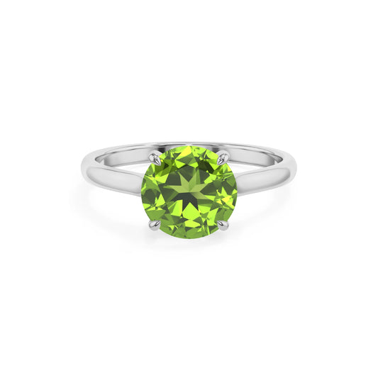 natural peridot round solitaire rings in platinum 