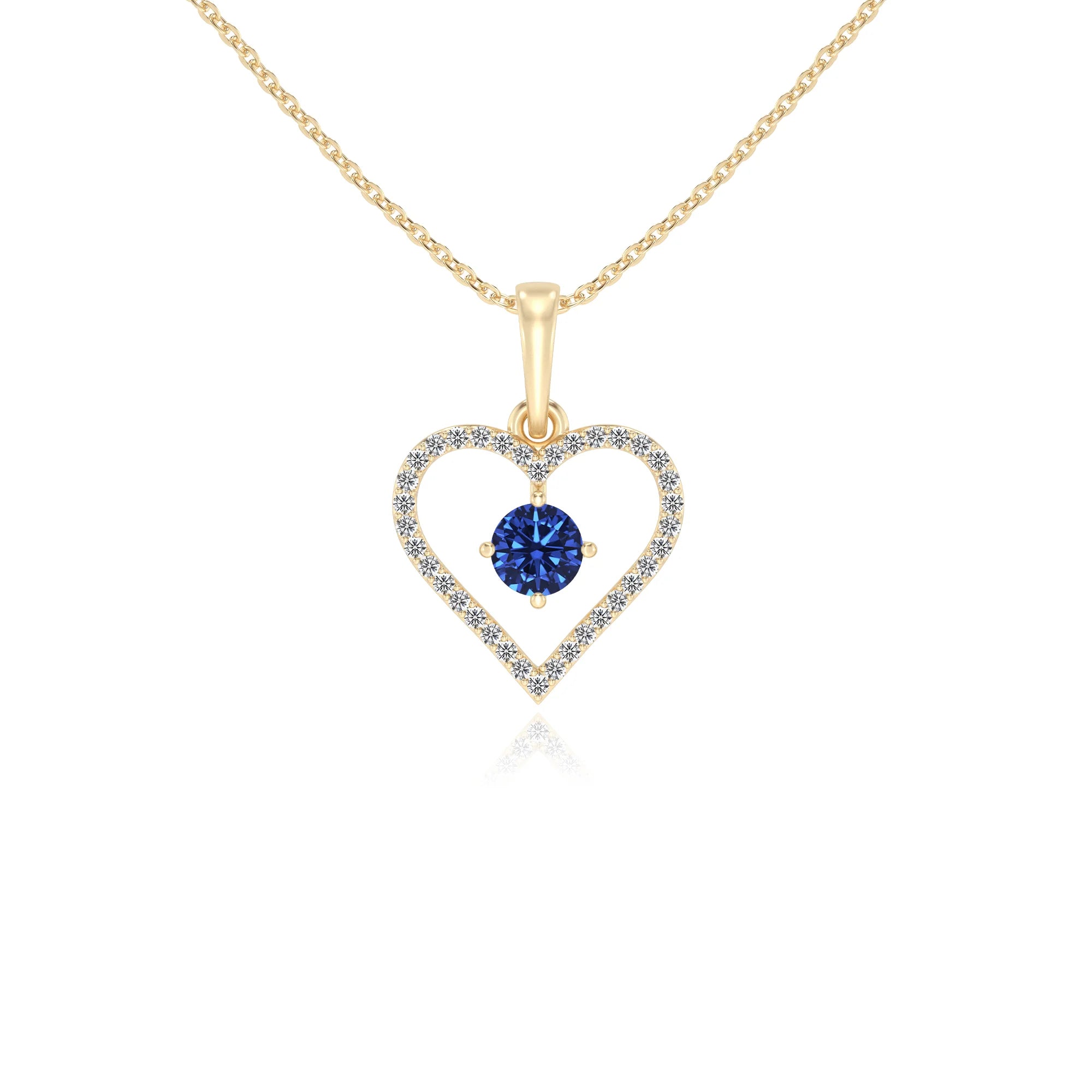 lab grown blue-sapphire round infinity necklaces in yellow gold 
