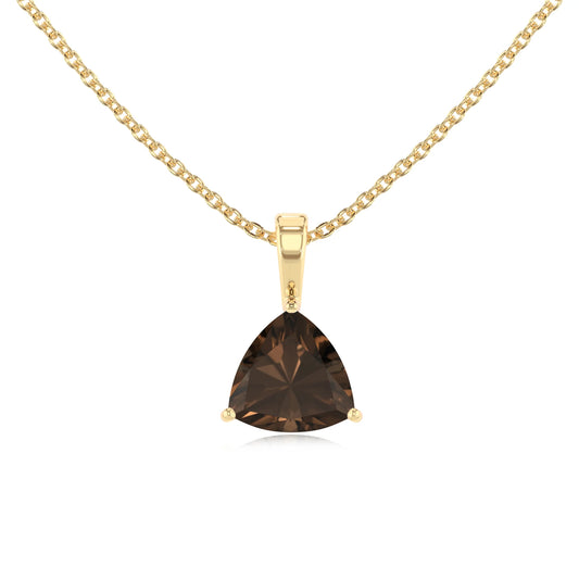 natural smoky-quartz trillion solitaire necklaces in yellow gold 