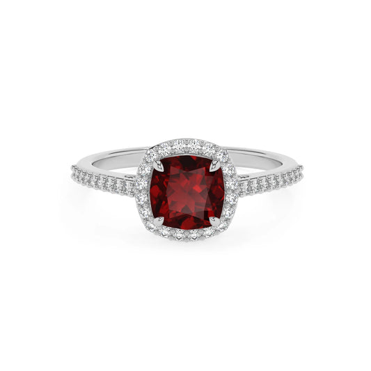 natural garnet cushion solitaire rings in white gold 
