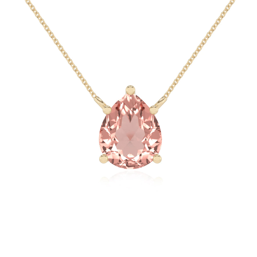 lab grown morganite pear solitaire necklaces in yellow gold 