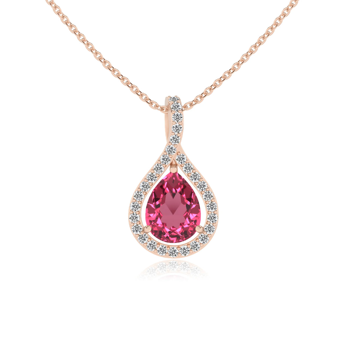 lab grown pink-tourmaline pear solitaire necklaces in rose gold 
