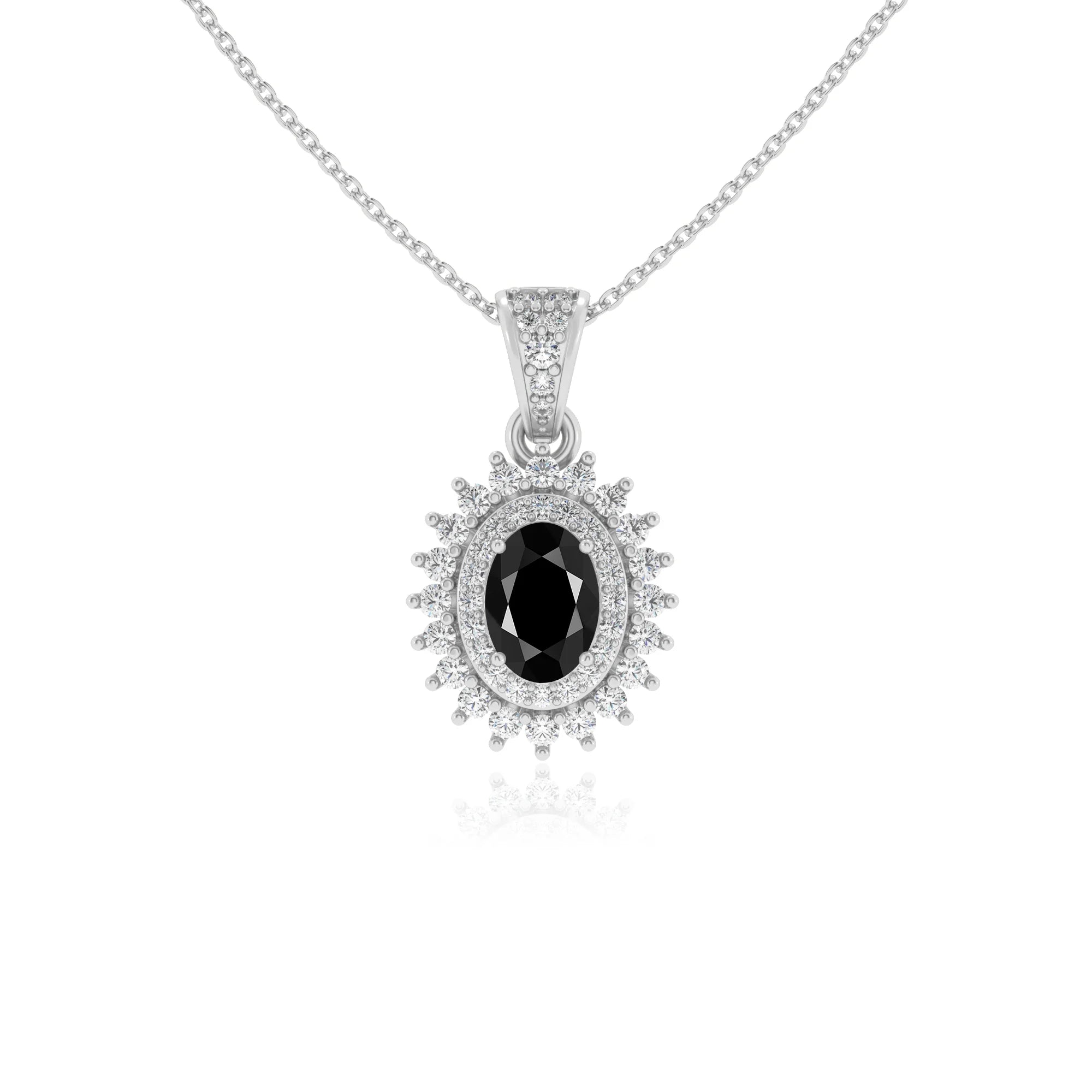 natural black-onyx oval halo necklaces in platinum 