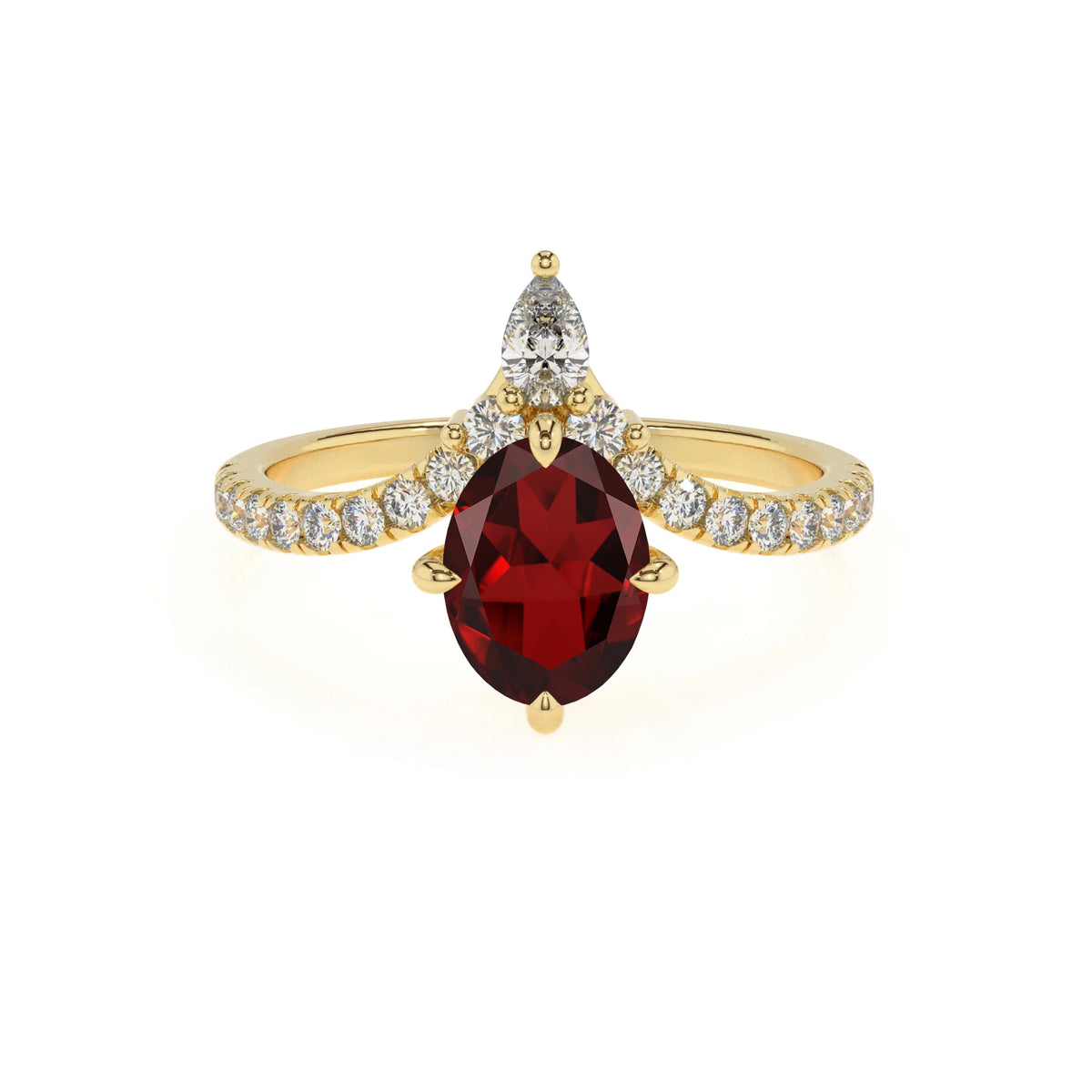 natural garnet oval solitaire rings in yellow gold 