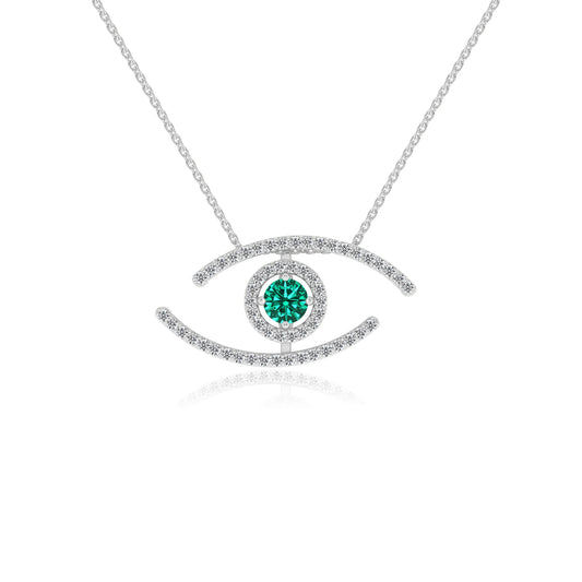 lab grown emerald round solitaire necklaces in white gold 
