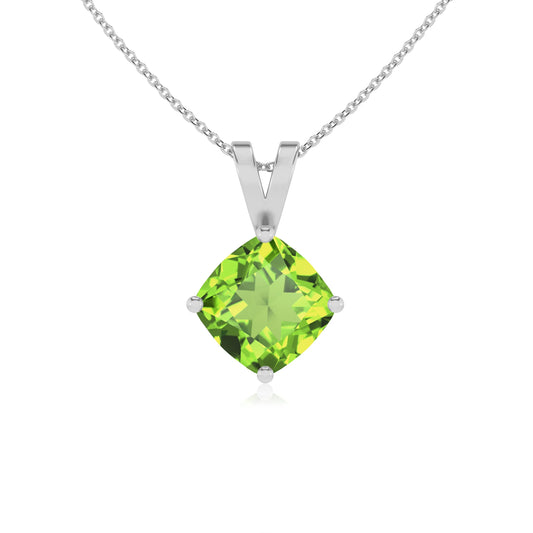 natural peridot cushion solitaire v-bale necklaces in sterling silver 