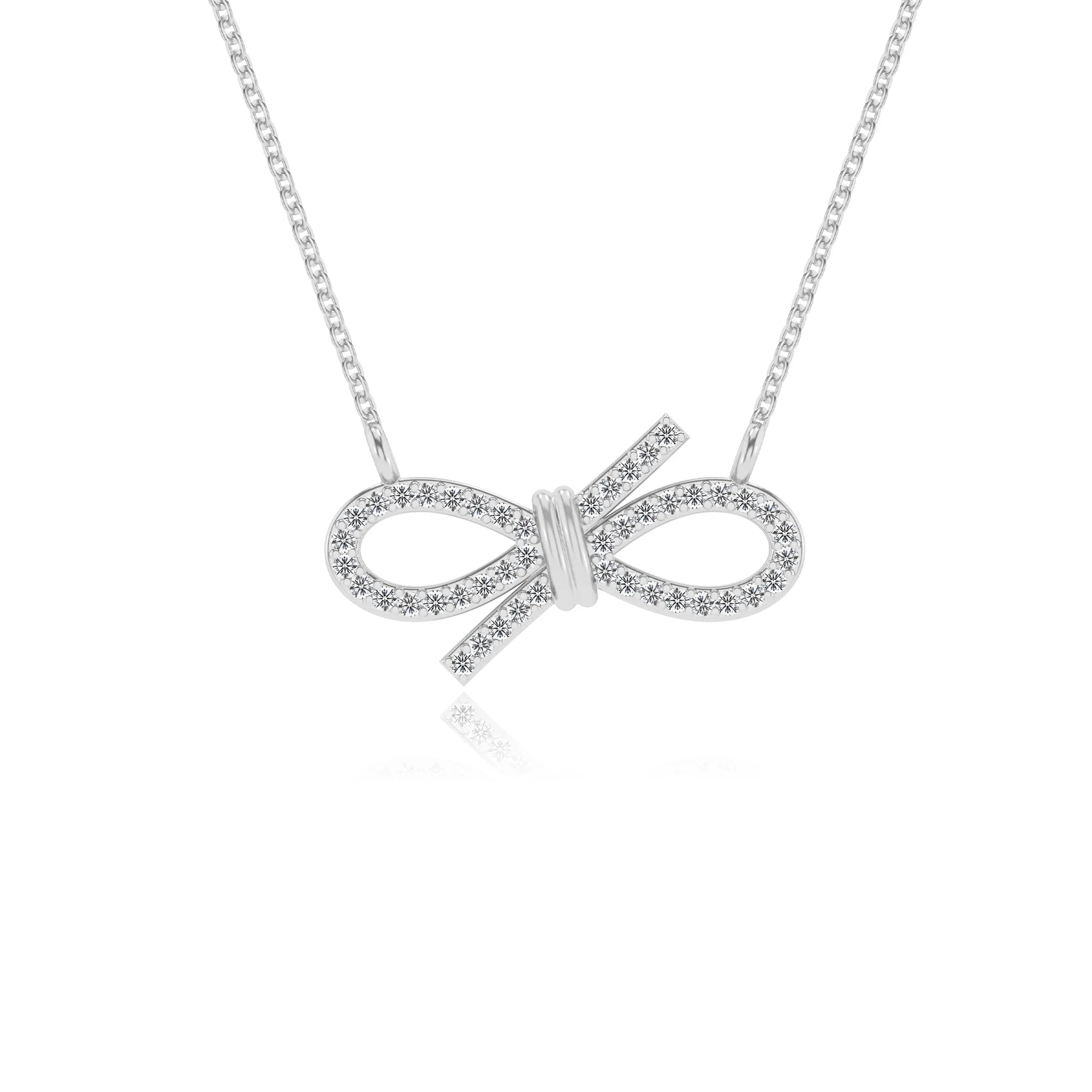 lab grown moissanite round infinity necklaces in white gold 