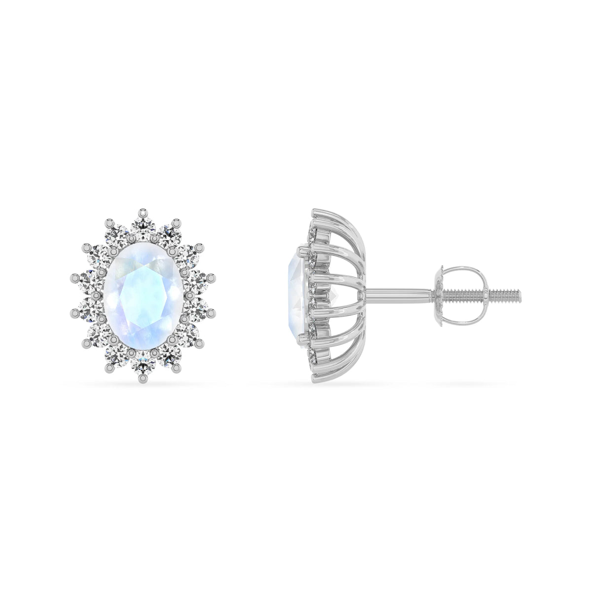 natural rainbow moonstone oval stud earrings in platinum 