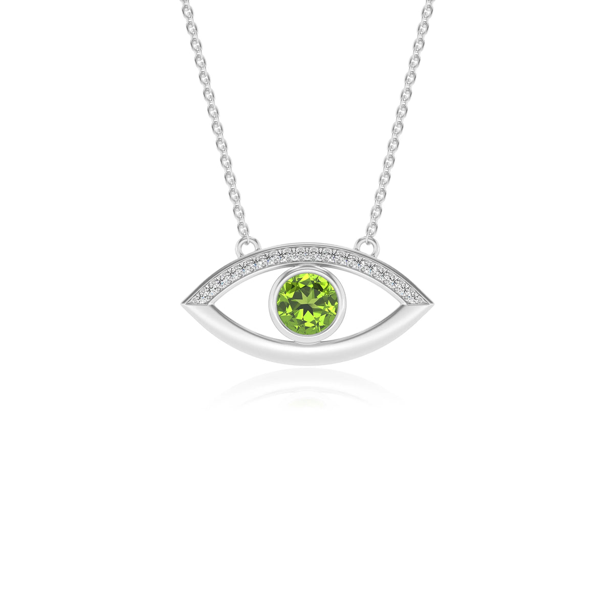natural peridot round solitaire necklaces in white gold 