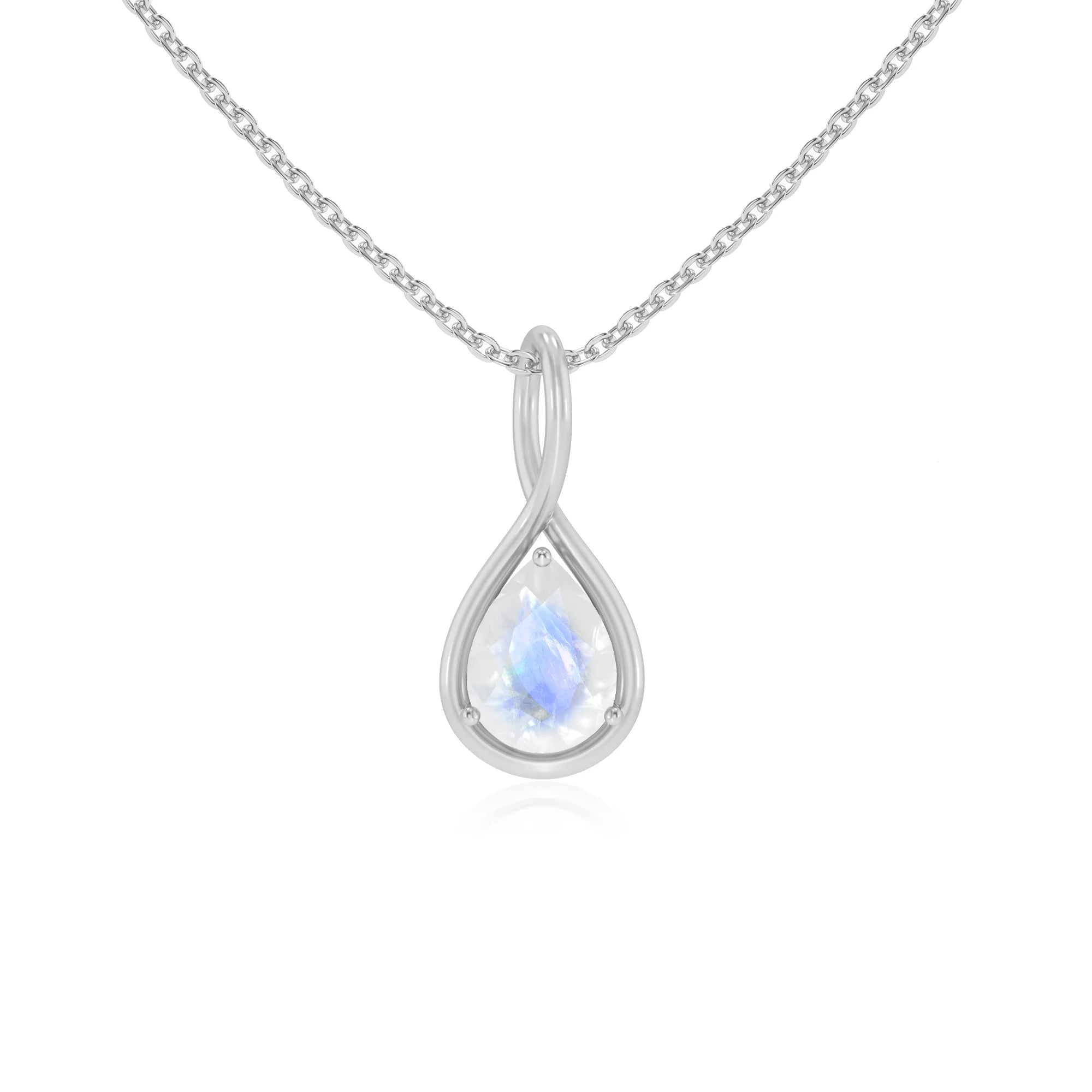 natural rainbow-moonstone pear solitaire necklaces in platinum 